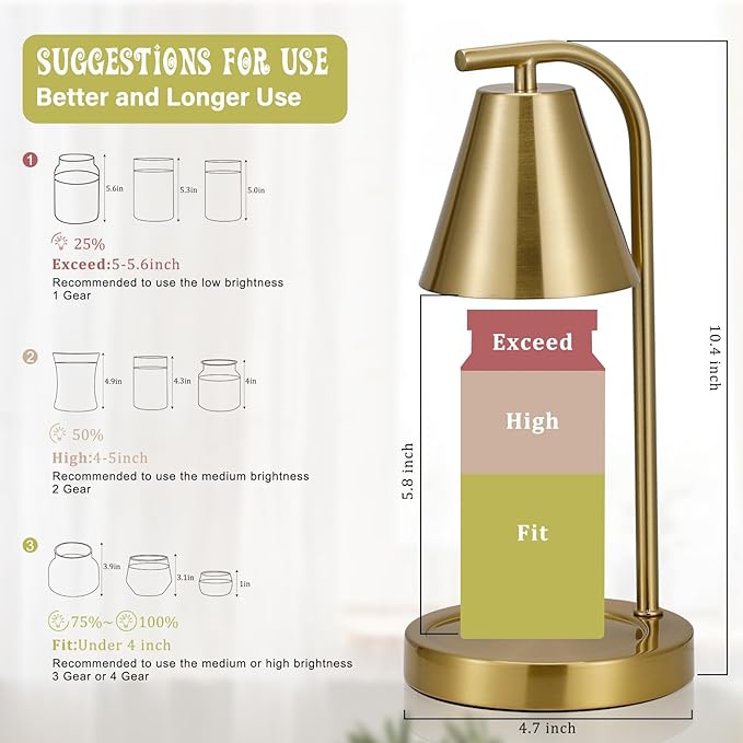 Gold Candle Warmer Lamp with Timer, Electric Candle Lamp for Scented Wax with 2 Bulbs, House Warming Gift for New Home & Gifts for Women