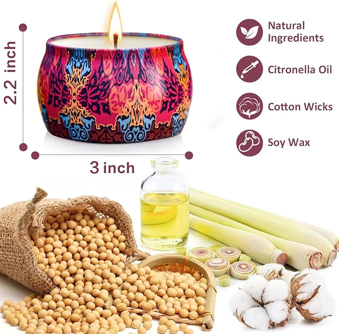 12 Pack Citronella Candles Outdoor - 52.8 Oz Soy Wax Candle Set, 360 Hour Long Lasting Scented Candles for Camping, Garden, Party