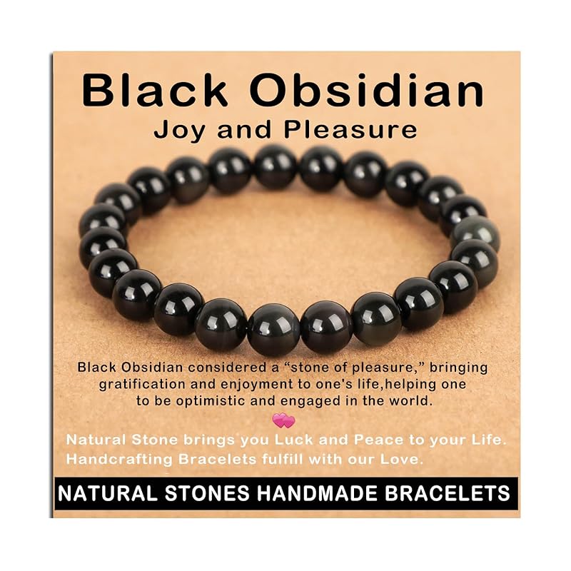 AD Beads Handmade Gemstone Stretch Elastic Bracelet Crystal Healing Reiki Nature's Beauty and Spiritual Essence Unisex (8mm, Black Obsidian (Pleasure))