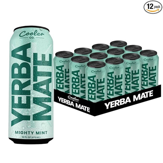 COOLER CO. | YERBA MATE | 12 Pack | 100% Organic Yerba Mate Caffeine | 150 mg Caffeine | 3 Organic Ingredients | Natural Ingredients | No Artificial Colors or Stimulants | Mighty Mint Flavor