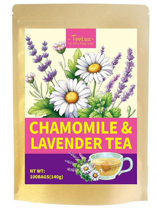 TeeLux Chamomile Lavender Tea Bags, Chamomile & Lavender & Lemon Balm Herbal Tea, Caffeine Free, Soothing & Delightful Aroma, 100 Count