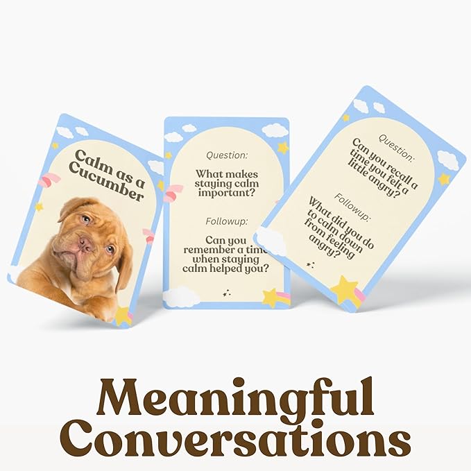 CATCHYOURDREAMS Pawsitive Talk - 50 Mindfulness Converstion Starter Cards for Kids Children and Parents - Meaningful Conversations on Emotions and Wellness Autism Learning