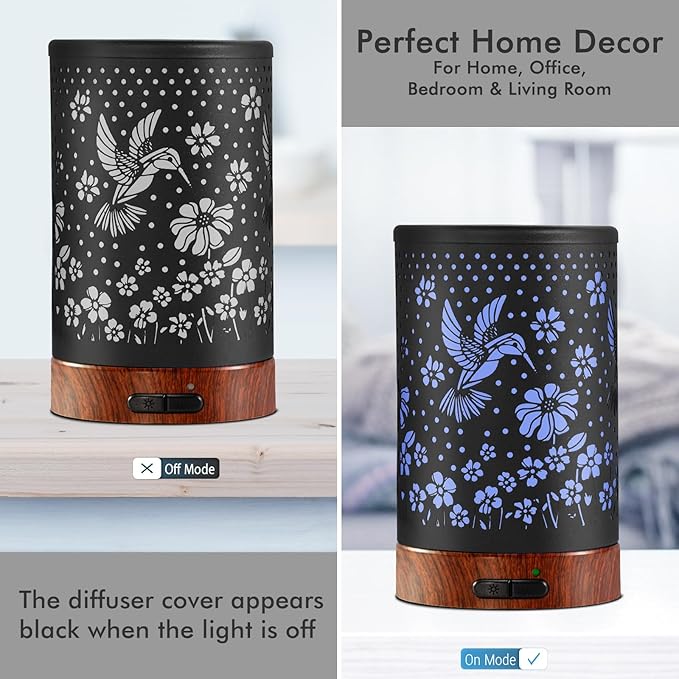 Essential Oil Diffuser Aromatherapy Diffuser - Metal Aroma Diffuser for Home 150ml Ultrasonic Cool Mist Diffuser with 7 Colors Light Waterless Auto-off Protection for Home Office SPA Yoga Decor & Gift