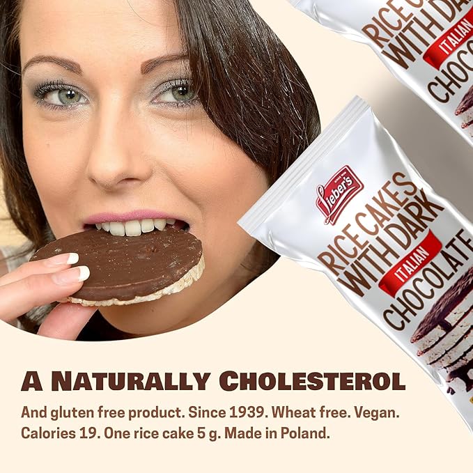 LIEBERS Dark Chocolate Rice Cakes, Kosher Certified Dairy Free, Gluten Free Snack (Dark Italian Chocolate) Pack Of 3
