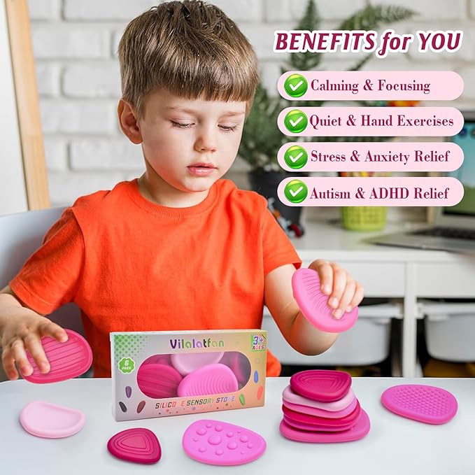 Fidget Toys Sensory Stones for Kids and Adults,6 PCS Texture Worry Stone for Anxiety Autism Teen Calm Down & ADHD Stress Relief,Quiet Fidgets for Classroom Small Prizes Gifts for Travel Toy