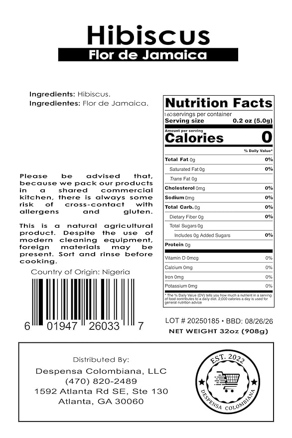2 lbs Hibiscus Flowers - Flor de Jamaica Bag, Dried Hibiscus Bulk Flowers - Ideal for Juices, infusions and hibiscus flower teas - Despensa Colombiana