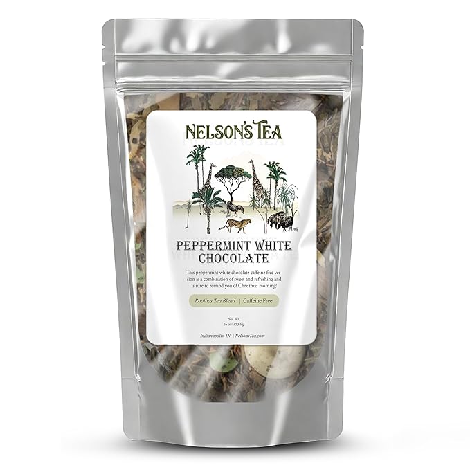Nelson's Tea - Peppermint White Chocolate - Caffeine Free - Loose Leaf Peppermint Tea with Green & Red Rooibos - White Chocolate Tea (16 oz)