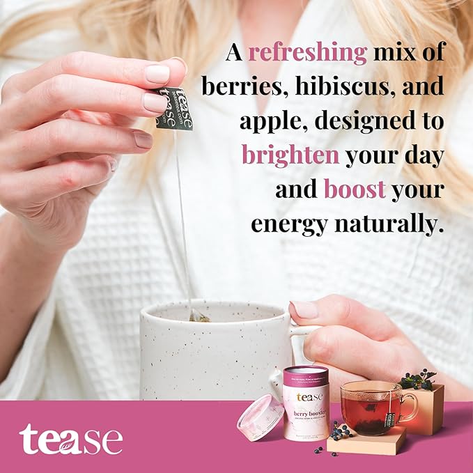 Tease Tea Organic Hibiscus Drink - Berry Booster Elderberry Tea, Caffeine Free, Organic Herbal Drink Made with Hibiscus Petals, Currant, and Natural Flavors Blended for Warding Off Stress and Colds