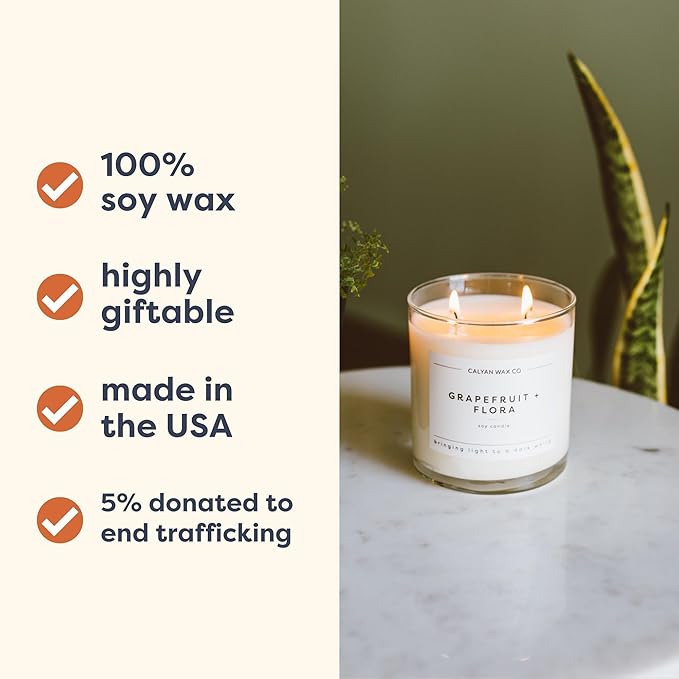 Calyan Wax Co. 2 Wick Candle, Sea Mist + Freesia Scented Candle, 37 Hour Burn Time, Aromatherapy Soy Candles, Non Toxic & Vegan Soy Wax, Glass Tumbler Scented Candles, 12.5oz