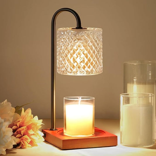 Candle Warmer Lamp, Candle Lamp Wax Warmer, Timer & Dimmer 7-Levels, Fits Cup Jar Candle, Top Melting, Crystal Heater Lamp for Scented Wax, Elegant Home Decor, Clear & Brown