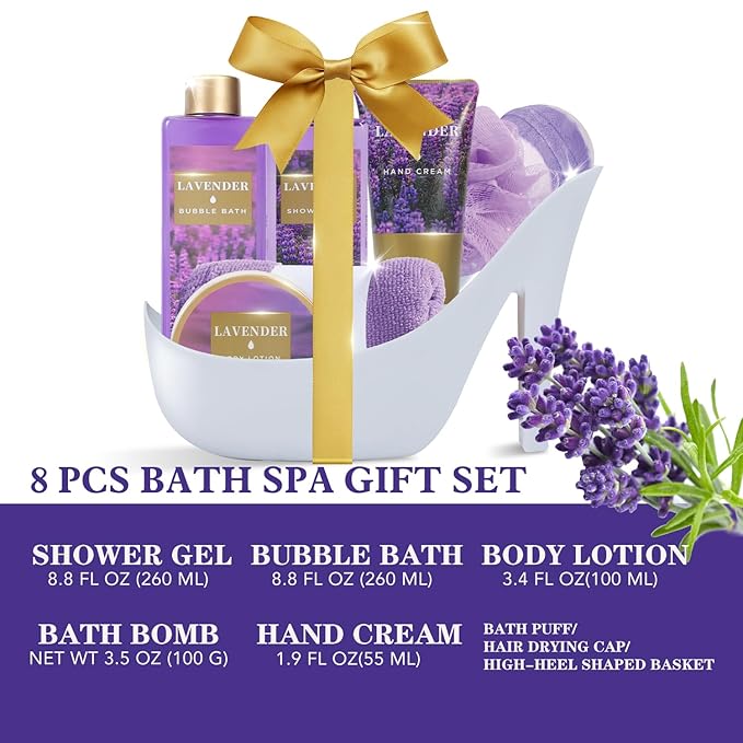 Gifts for Women Spa Gift Basket for Mom, Bath Gift Set for Bubble Bath, with Shower Gel, Shea Butter and Body Lotion, Anniversary Christmas Basket Gifts for Women, Mom, Wife