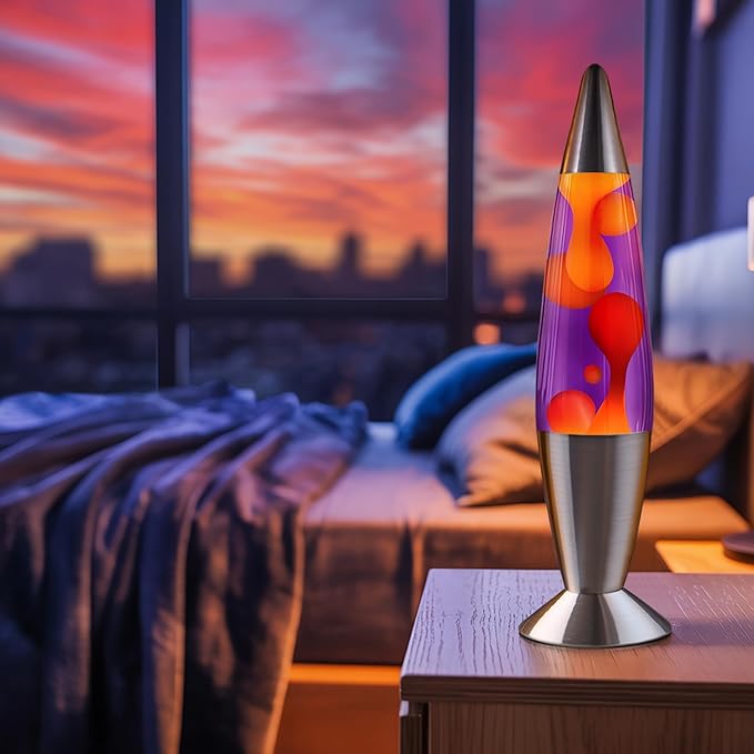 JAMBO 16" Beautiful Lamp- Purple with Yellow/Orange Wax, Relaxing Liquid Light, Night Light Nightlight, Home Decor Living Room Office Bedroom Lamp for Adults Teens Kids Magma Motion