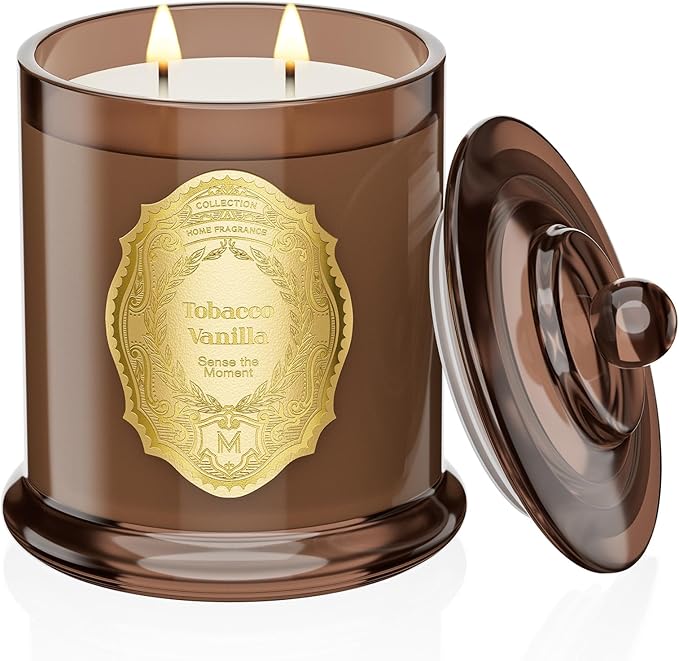 M&SENSE Tobacco Vanilla Candles for Home Scented, 2 Wick 12.7oz Soy Wax Candles Non Toxic,70 Hours Long Burning,Luxury Candles Gift for Stress Relief, Meditation, Yoga