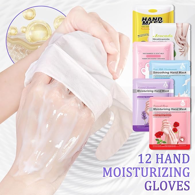 Hand Mask Moisturizing Gloves 12 Pack,Hydrating Hand Mask for Women,Soft Gloves for Dry Cracked Skin