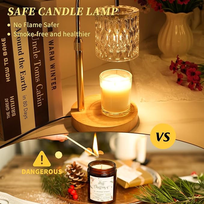 Candle Warmer Lamp with Timer and Dimmable, Electric Wax Melt Candle Warmers Height Adjustable with 2 Bulbs, Birthday Gifts for Women House Warming, Home Decor for Scented Jar Candles(Clear)