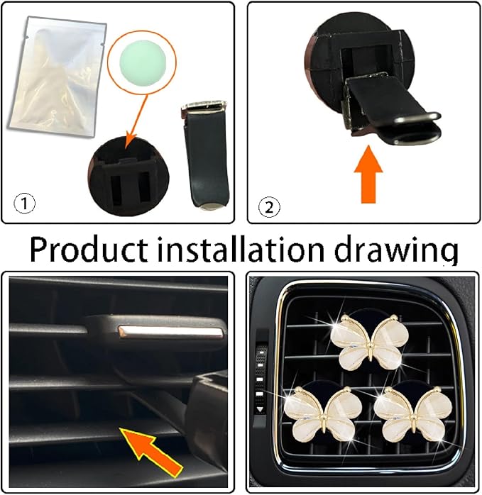 3 Pcs Butterfly Air Vent Clips,Car Air Fresheners Vent Clips Long Lasting Car Diffuser Interior Decor Charm Car Decoration Cute Accessories for Women Girls,Automotive Air Fresheners (White, 1)