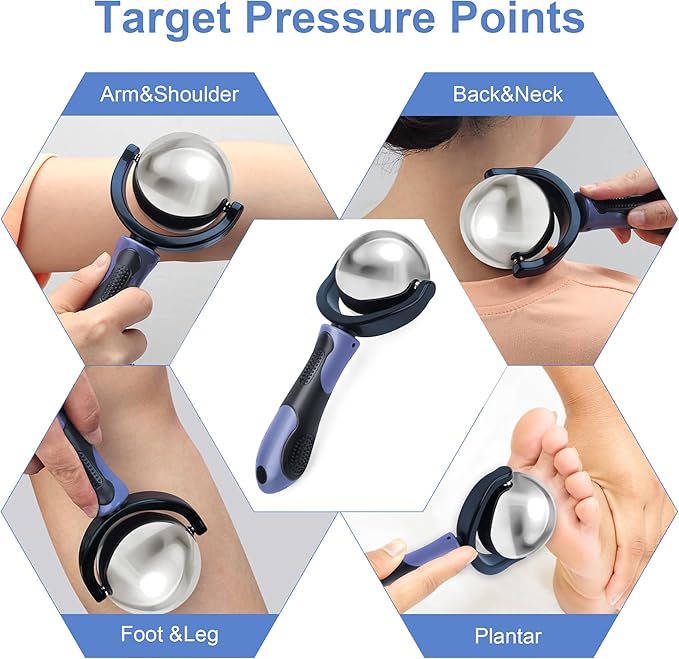 Cold Massage Roller Ball, Cold Therapy Relief, Portable Fitness Ice Roller Ball with Handle, Great Tool for Back/Neck Pain (Blue)