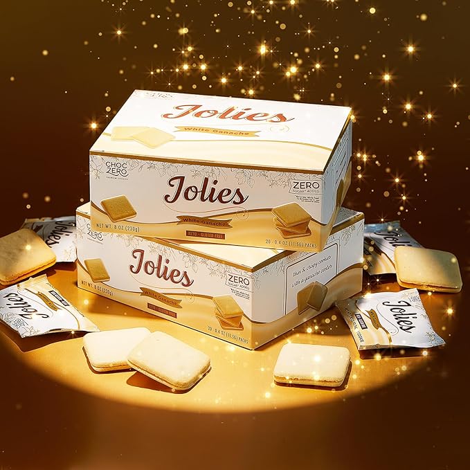 ChocZero Chocolate Cookies, White Chocolate Jolies, Gluten Free, No Added Sugar, 20 Crispy Chocolate Filled Keto Cookies Per Box, 8 Ounce (Pack of 1)