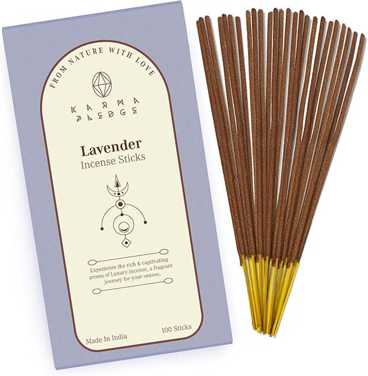 Lavender Incense Sticks, Organic Hand Dipped 100 Sticks with Natural Herbs & Aromatic Ingredients, Burn Time 45 to 60 Minutes, Incense for Positivity, Yoga, Meditation, Relaxation, Spiritual Gift