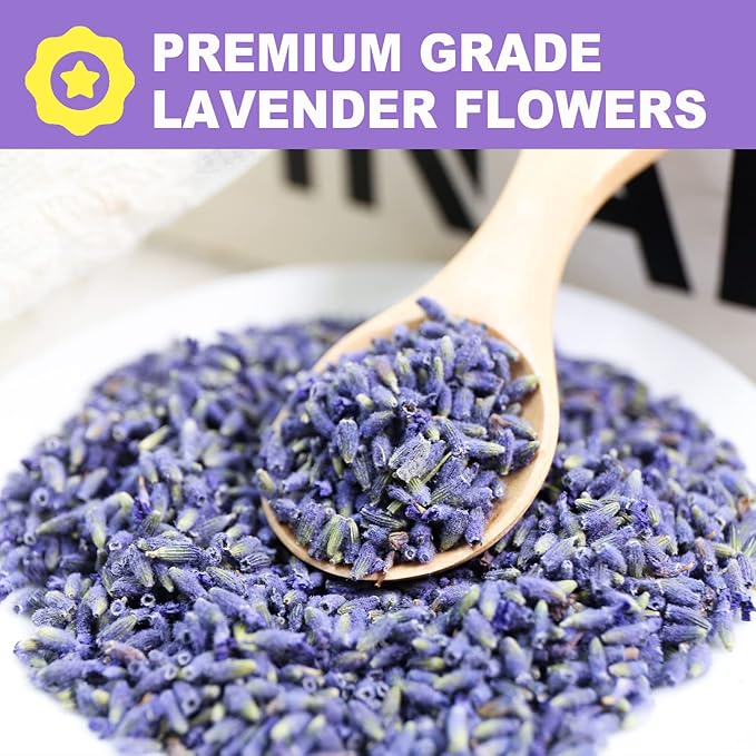 FullChea - Natural Dried Lavender Flowers - 4oz/114g - Premium Food Grade Lavender Buds - Non-GMO - Caffeine-free - Perfect for Tea, Lemonade, Baking, Baths