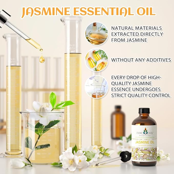 EVOKE OCCU Jasmine Essential Oil for Cleaning, Air Freshening, Relaxing, Add to Spray and Diffuser - 4 Fl Oz