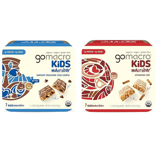 GoMacro MacroBar Organic Vegan Protein Bars - Sunflower Butter + Chocolate & Oatmeal Chocolate Chip (2.3 Ounce Bars, 12 Count) (Pack of 2)