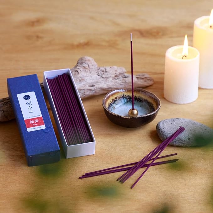 Asayu Japanese Low Smoke Rose Incense Sticks 20g Sample Size, 100% Made in Japan with Less Irritation, Non-Toxic Incense for Evening Relax, Yoga, Meditation or Mindfulness