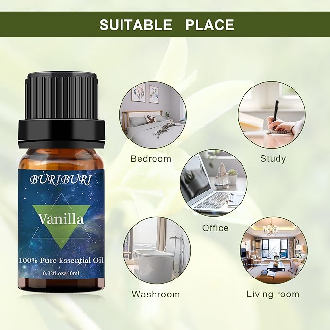 BURIBURI Vanilla Oil and Coffee Essential Oil Set 10ml, 100% Pure Vanilla Essential Fragrance Oil for Diffuser, Massage