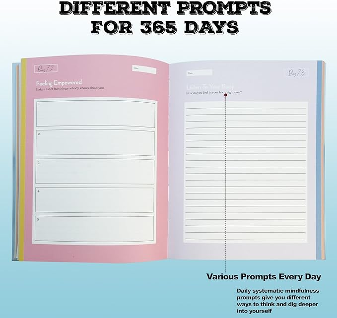 365 Day Mindfulness Journal, Daily Prompts Guided Notebook for Self Discovery Thoughtful Diary