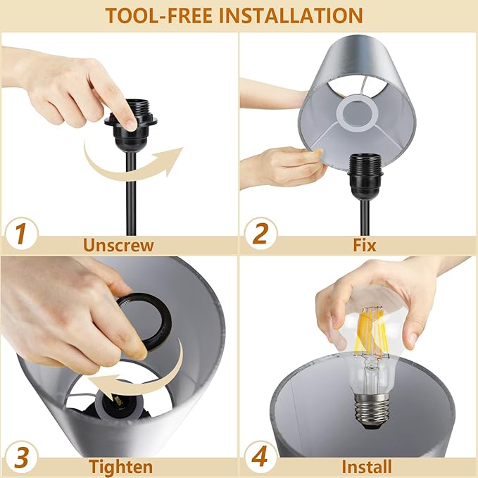 HiBay 17.75" Touch Bedside Table Lamps Set of 2 with USB Charging Ports & AC Outlet, Rustic Black Nightstand Lights for Bedroom, Living Room, Kids Room, 3-Way Dimmable, E26 LED Bulb Included