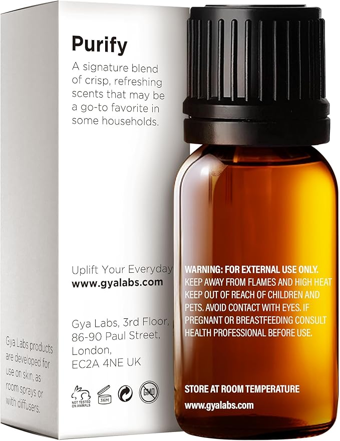 Gya Labs Purify Essential Oil Blend for Diffuser & Skin - Fresh & Cleansing Scent for Aromatherapy, Air Freshener (0.34 fl oz)