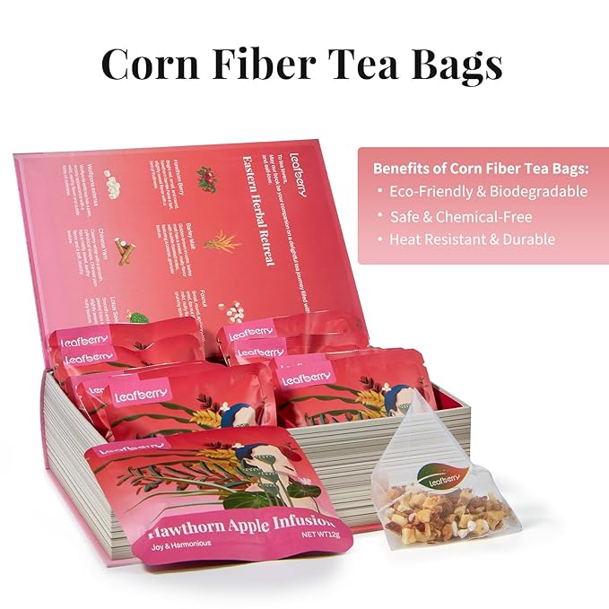Hawthorn Apple DigestionTea Bags for Balance Stress Relief,Detox Cleanse Tea, Leafberry Herbal Tea Bag Sampler Barley malt Peeled lotus seeds Dried apples, Red dates Healthy Tea Gift Box 10 Bags