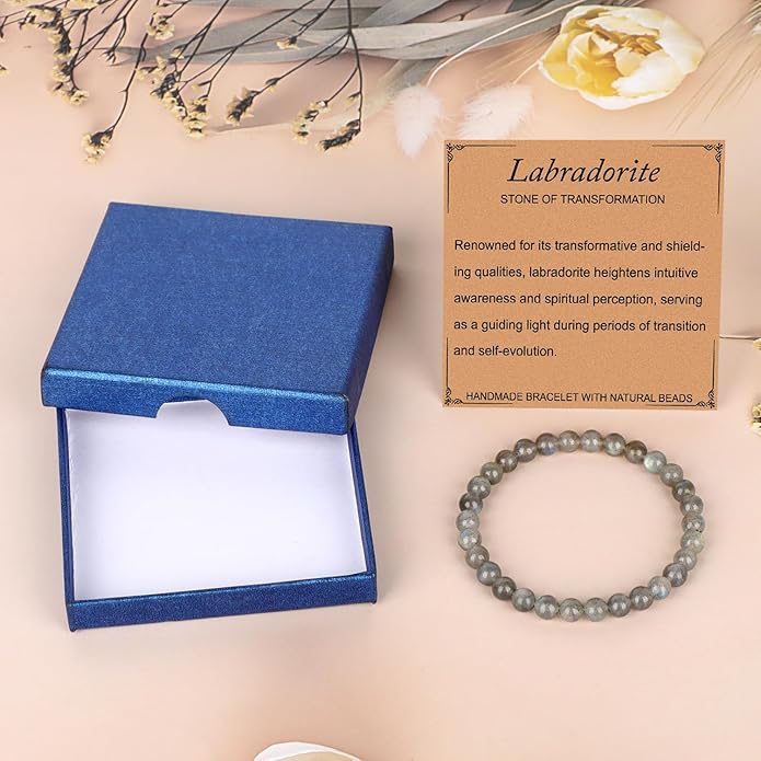 LPBeads Handmade Natural Gemstone Stretch Elastic Bracelet Healing Crystal Round Stone Beads Jewelry Gifts for Women Men