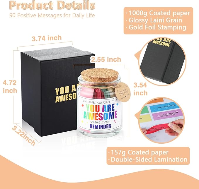 You are Awesome Jar-Motivational Positive Affirmation Cards,Self Care Thoughtful Encouragement Inspirational Gifts for Women Men Teen Girls Daughter Son Friends Coworker,Thank You Appreciation Gifts