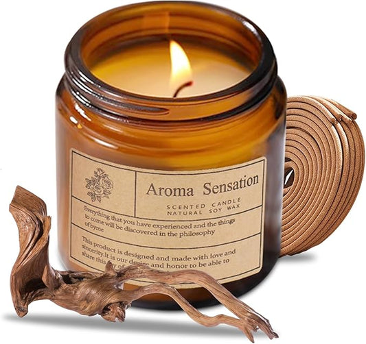 Organic Smoked Rosewood Candles - Non Toxic Soy Candles for Home, Stress Relief & Meditation (7oz)