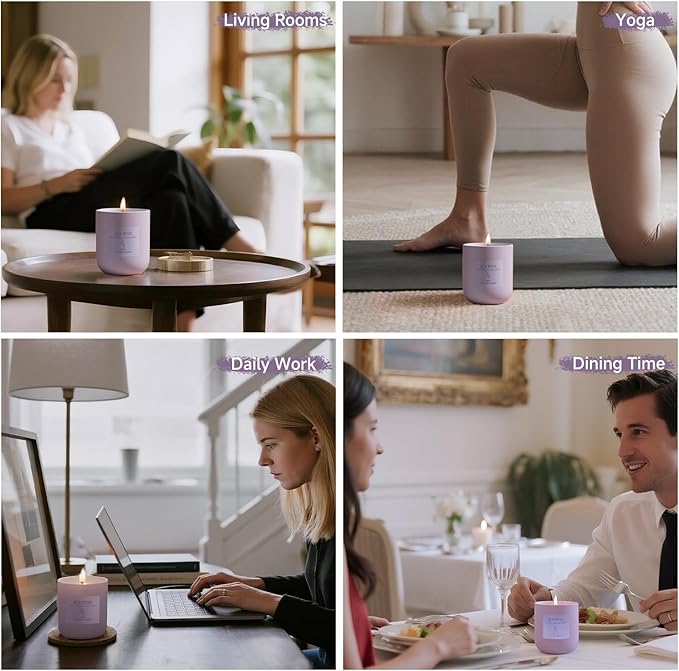 Lilac Blossoms Natural Soy Candle Non Toxic for Home Scented, Purple Aromatherapy Candle Décor Birthday Gifts Ideas for Her Women Mom Daughters Friends, 6.4 Oz