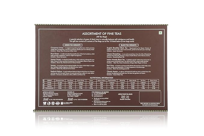 Octavius Tea Sampler Pack | 8 Assorted Black & Green Teas | 48 Teabags | Tea Sampler Variety Pack | Pack of 2 | Mothers Day Tea Gift Box
