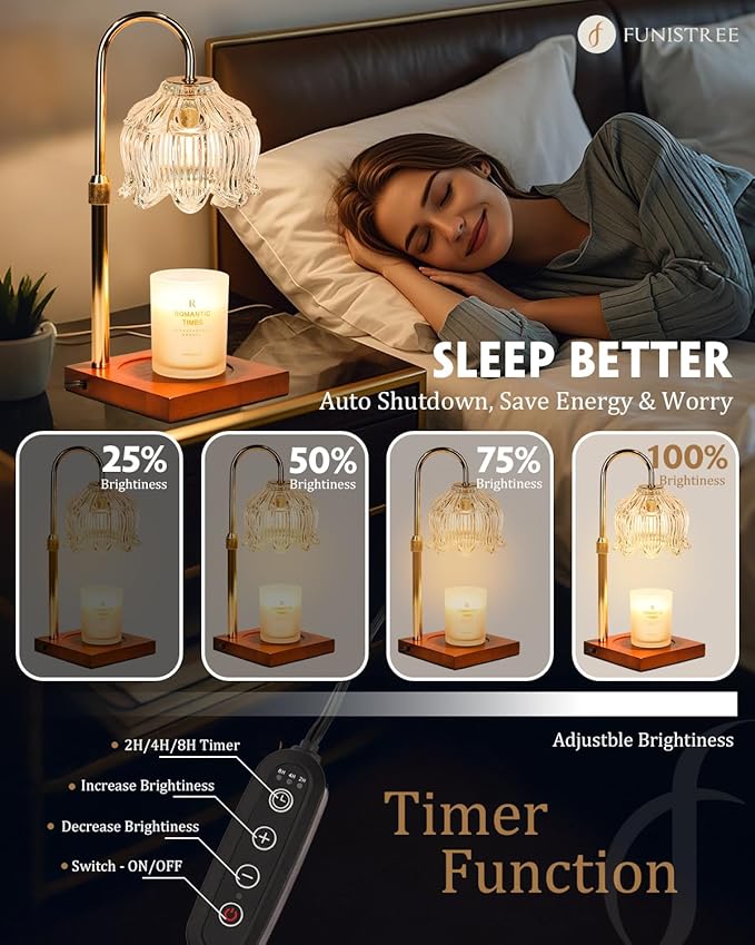 Candle Warmer Lamp with Timer Dimmable, Height Adjustable Birthday Gifts for Women Mom House Warming, Home Decor, Lotus Flower Candle Lamp Warmer 2 Bulbs Inc (Crystals)