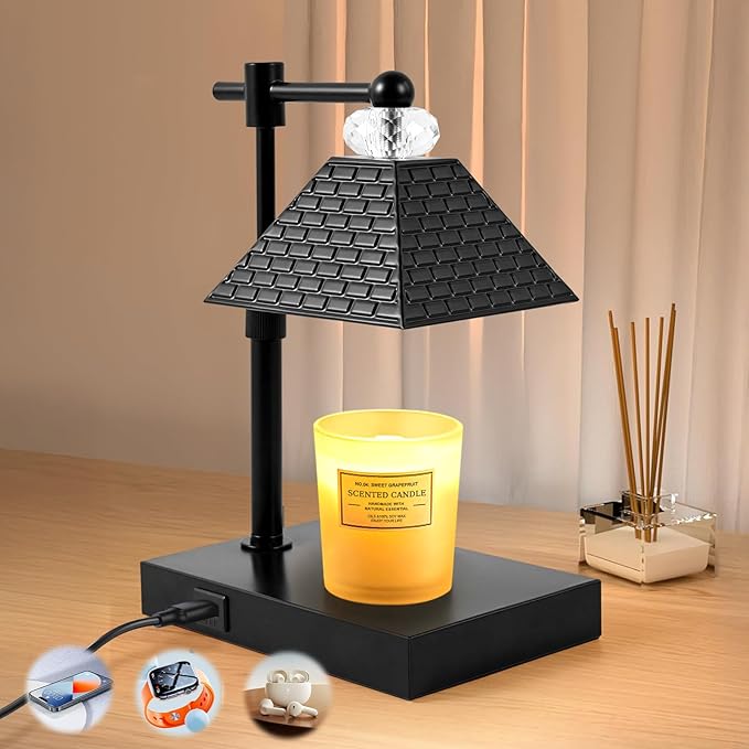 Candle Warmer lamp with Timer Dimmable,USB ChargingPortcandle Candle Lamps,Cute Candle Warmer Suitable for Home Decoration,Bedroom and Living Room decoratio(Black)