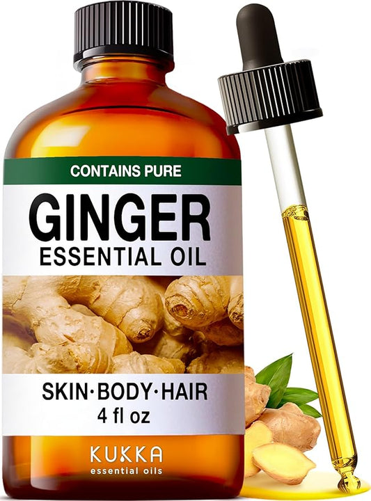 KUKKA Ginger Essential Oils - 4 Fl Oz - for Hair, Skin, Diffuser, Aromatherapy & DIY Soap Making Scent