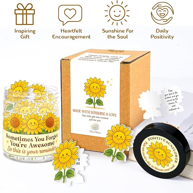 Inspirational Gifts for Women - Emotional Support Positive Sunflower Gift - Sometime You Forget You're Awesome - 60 Positive Affirmation Cards Jar, Thank You Gift for Coworker, Sister Friend, Teacher