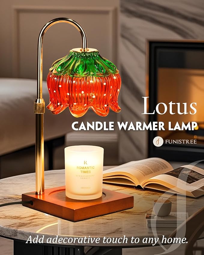Candle Warmer Lamp with Timer Dimmable, Height Adjustable Birthday Gifts for Women Mom House Warming, Home Decor, Lotus Flower Candle Lamp Warmer 2 Bulbs Inc (Strawberry)