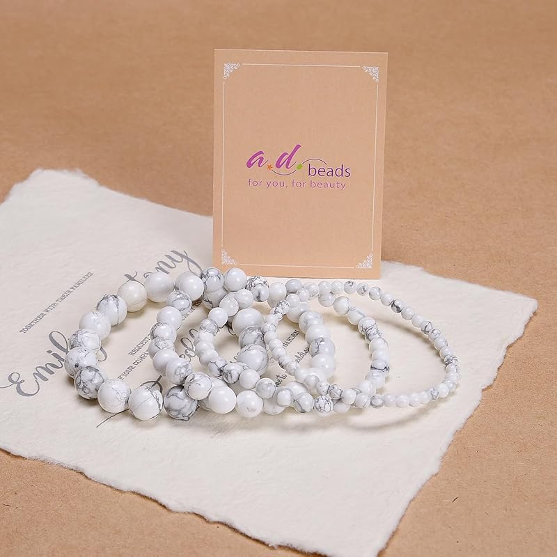 AD Beads Handmade Gemstone Stretch Elastic Bracelet Crystal Healing Reiki Nature's Beauty and Spiritual Essence Unisex (12mm, Howlite (Calmness for Sleep))