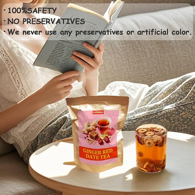 20 Bags Ginger Red Date Tea, Caffeine-Free Natural Ingredients Herbal Tea Bags, No Additives, Daily Enjoyment Tea for Women