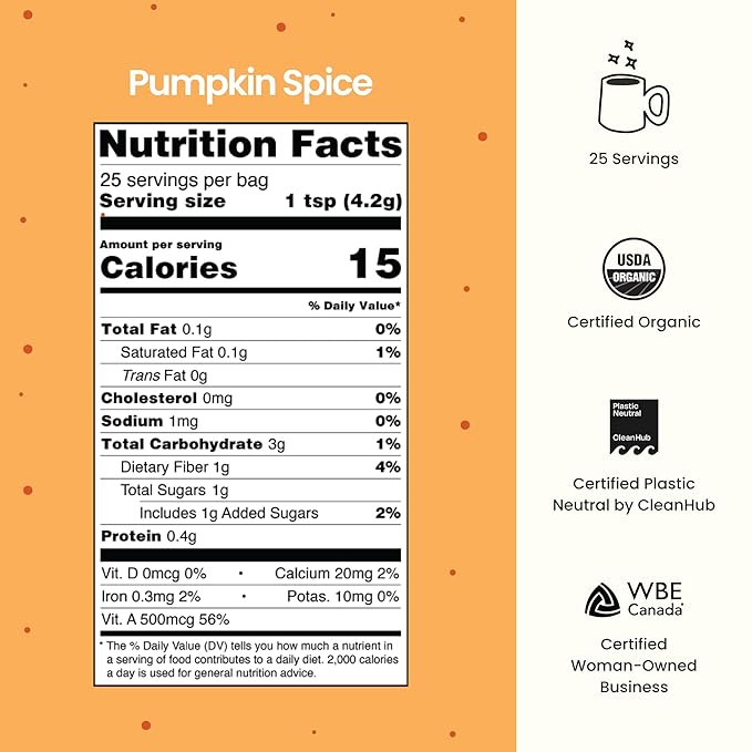 Blume Pumpkin Spice Latte - Superfoods Powdered Latte - Syrup free, Organic & Vegan Latte - 25 Servings (125g)