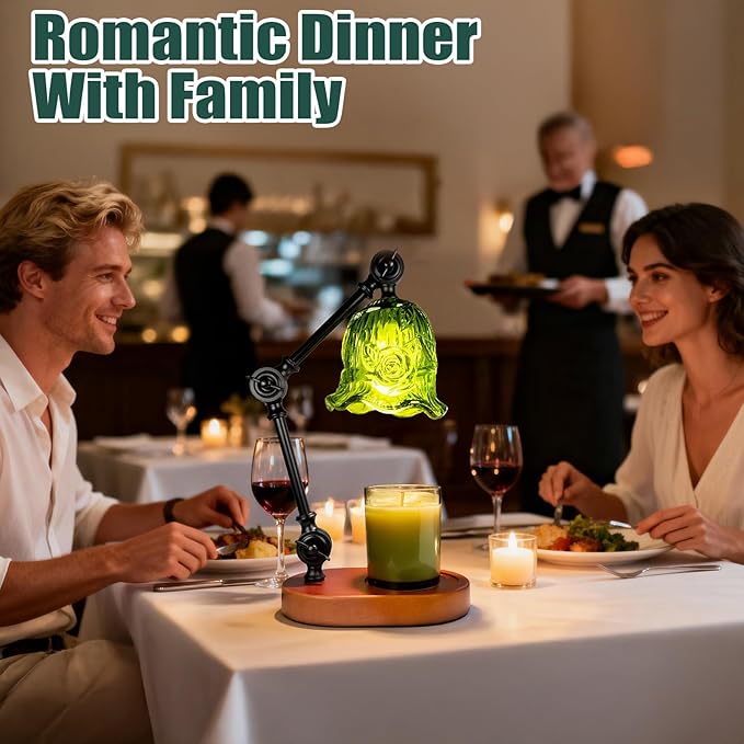 Candle Warmer Lamp, Dimmable Wax Melting Warmer with Adjustable Height, Bedroom Living Room Home Decor, Birthday Relaxation Gifts for Women (Green, Flower)