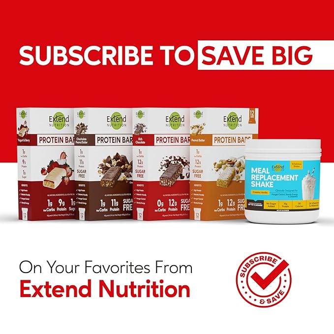 Extend Nutrition Sugar Free High Protein Bars, Perfect Sugar Free Snacks for Diabetes, Protein Bars for Hunger Control & Steady Energy, Low Carb, Keto, Intermittent Fasting, Rich Chocolate, 12 Count