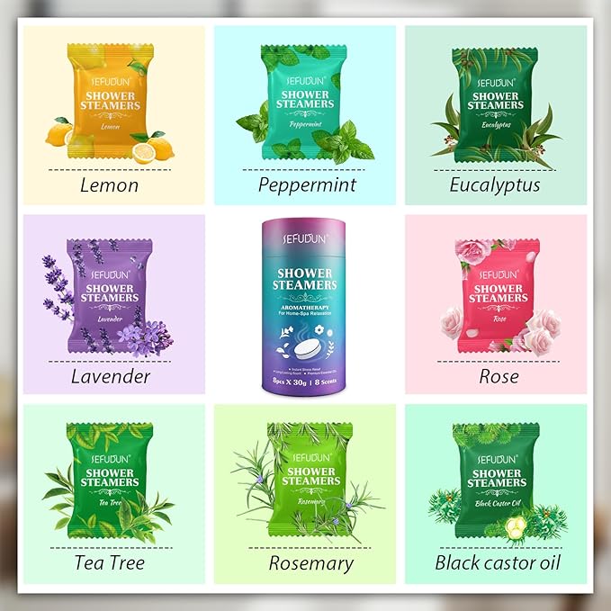 Shower Steamers Aromatherapy, Premium Long-Lasting Shower Bombs, 8 Natural Scented Shower Tablets, Individually Foil Packaged for Freshness