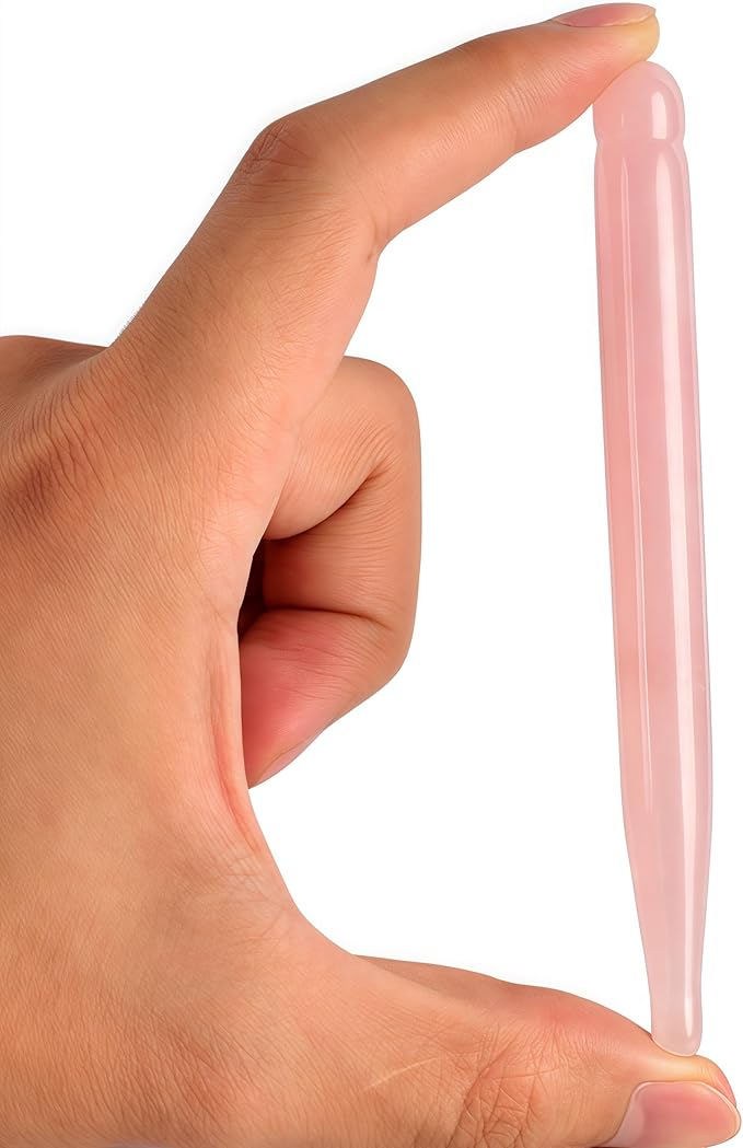 LZLRUN Rose Quartz Jade Roller Real Jade Gua Sha Board Mushroom Massager Face Lifting Tool Facial Guasha Massage Tool (Pen Shape)