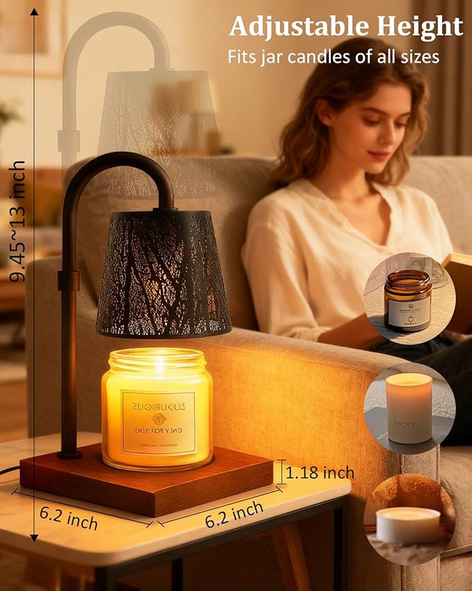 Candle Warmer Lamp with Timer & Dimmer, Adjustable Height Flameless Wax Melt Warmer for Jar Candles, Birthday Gifts for Mom Women Men Friend Sister, House Warming Gift New Home Decor (Black)